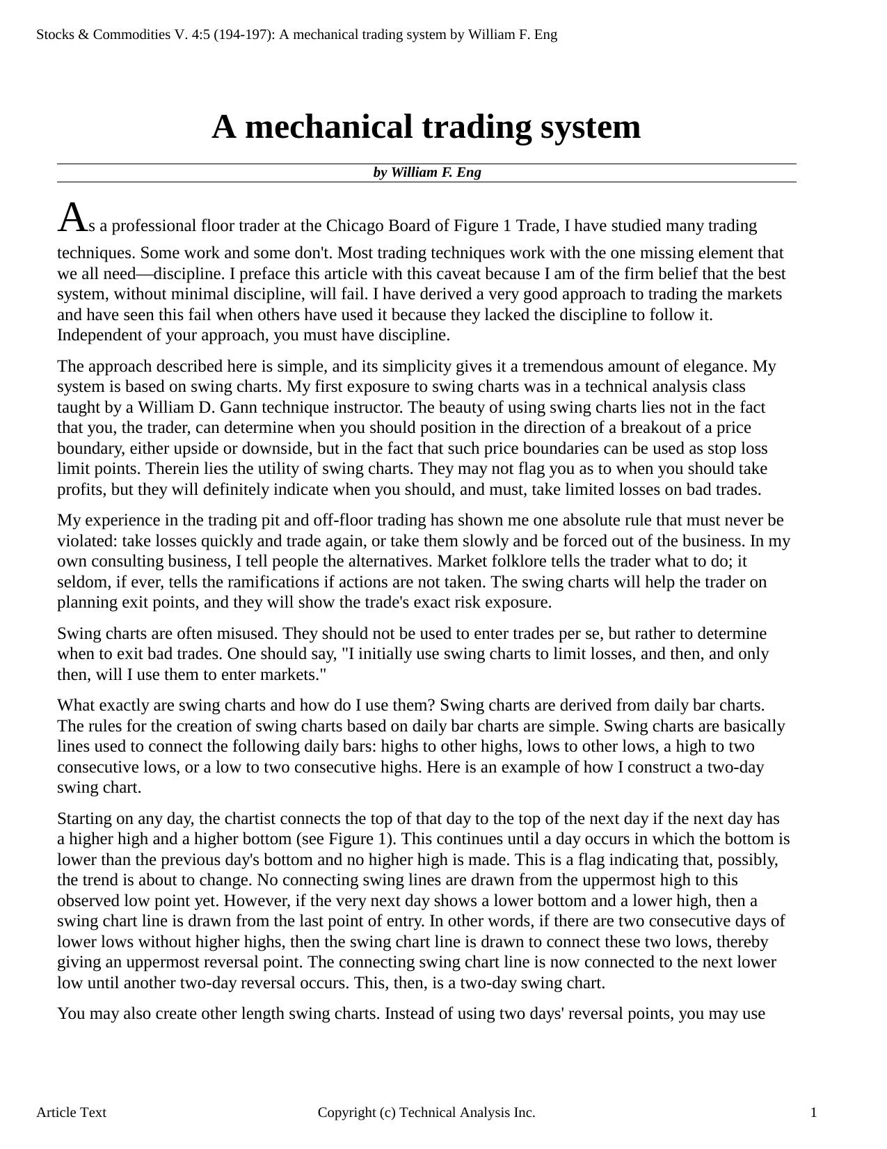 Stocks & Commodities V.4:5 (194-197): A mechanical trading system by William F. Eng by William F. Eng