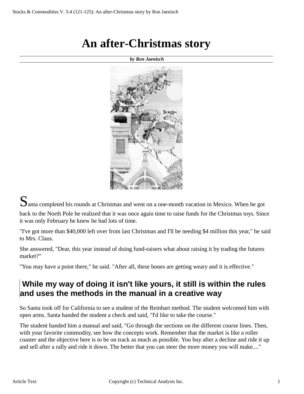 Stocks & Commodities V.5:4 (121-125): An after-Christmas story by Ron Jaenisch by Ron Jaenisch