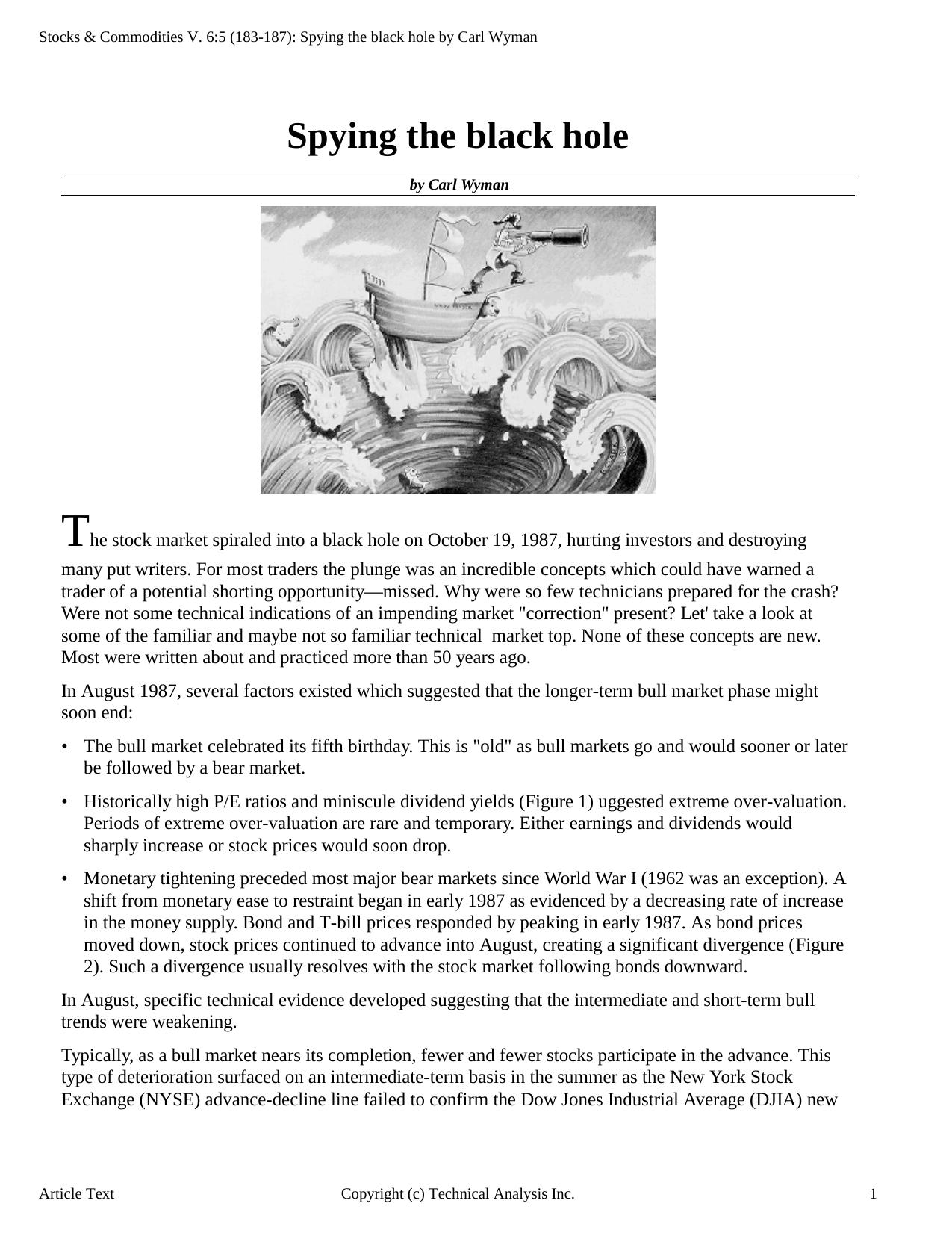 Stocks & Commodities V.6:5 (183-187): Spying the black hole by Carl Wyman by Carl Wyman