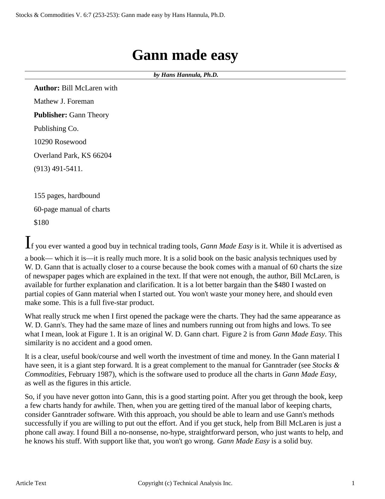 Stocks & Commodities V.6:7 (253-253): Gann made easy by Hans Hannula, Ph.D. by Hans Hannula Ph.D