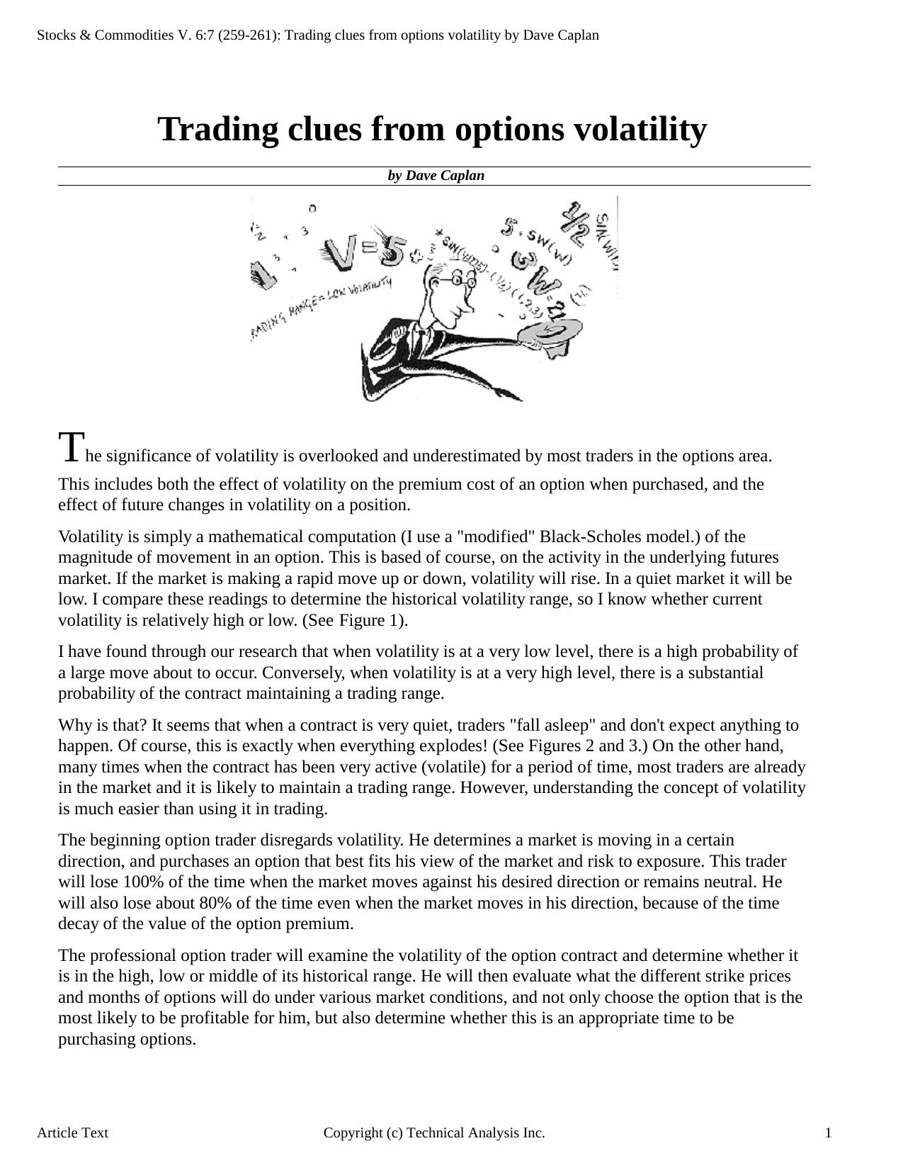 Stocks & Commodities V.6:7 (259-261): Trading clues from options volatility by Dave Caplan by Dave Caplan