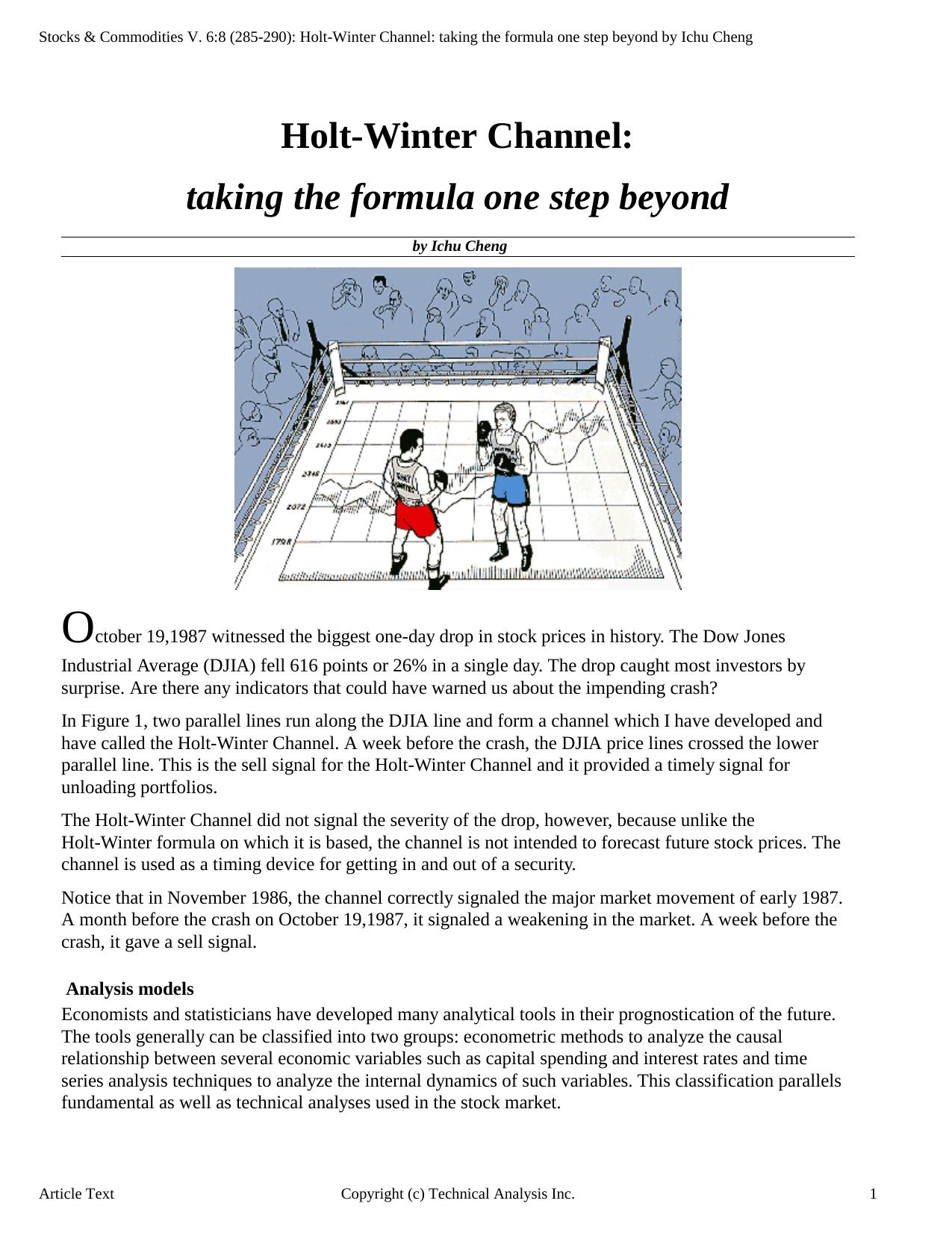 Stocks & Commodities V.6:8 (285-290): Holt-Winter Channel: taking the formula one step beyond by Ichu Cheng by Ichu Cheng