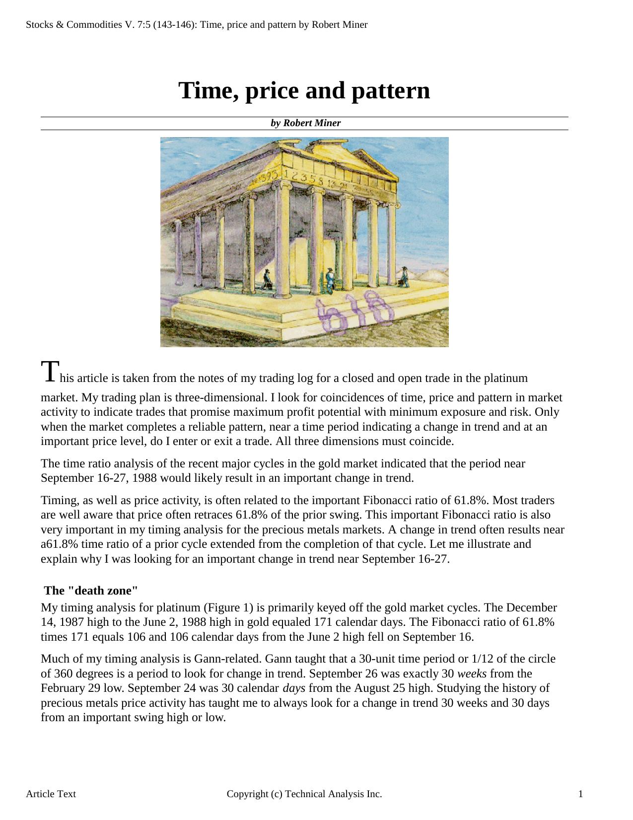 Stocks & Commodities V.7:5 (143-146): Time, price and pattern by Robert Miner by YN