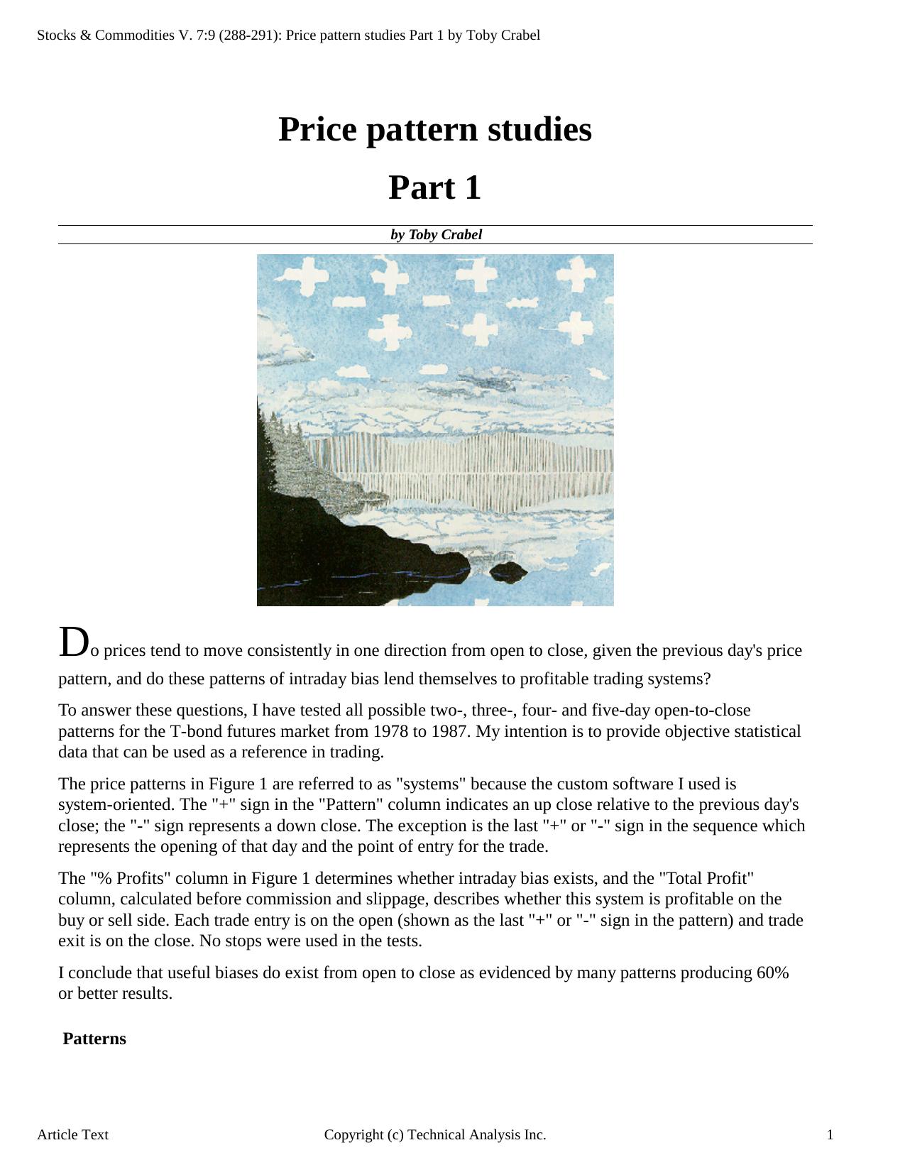 Stocks & Commodities V.7:9 (288-291): Price pattern studies Part 1 by Toby Crabel by Toby Crabel