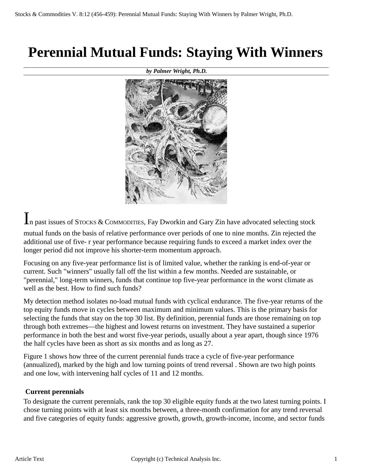 Stocks & Commodities V.8:12 (456-459): Perennial Mutual Funds: Staying With Winners by Palmer Wright, Ph.D. by Palmer Wright