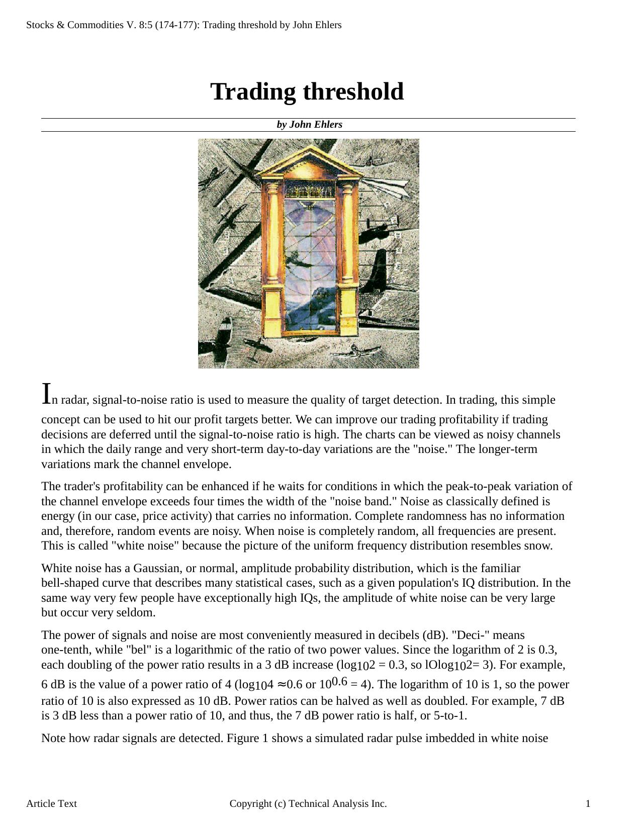 Stocks & Commodities V.8:5 (174-177): Trading threshold by John Ehlers by John Ehlers