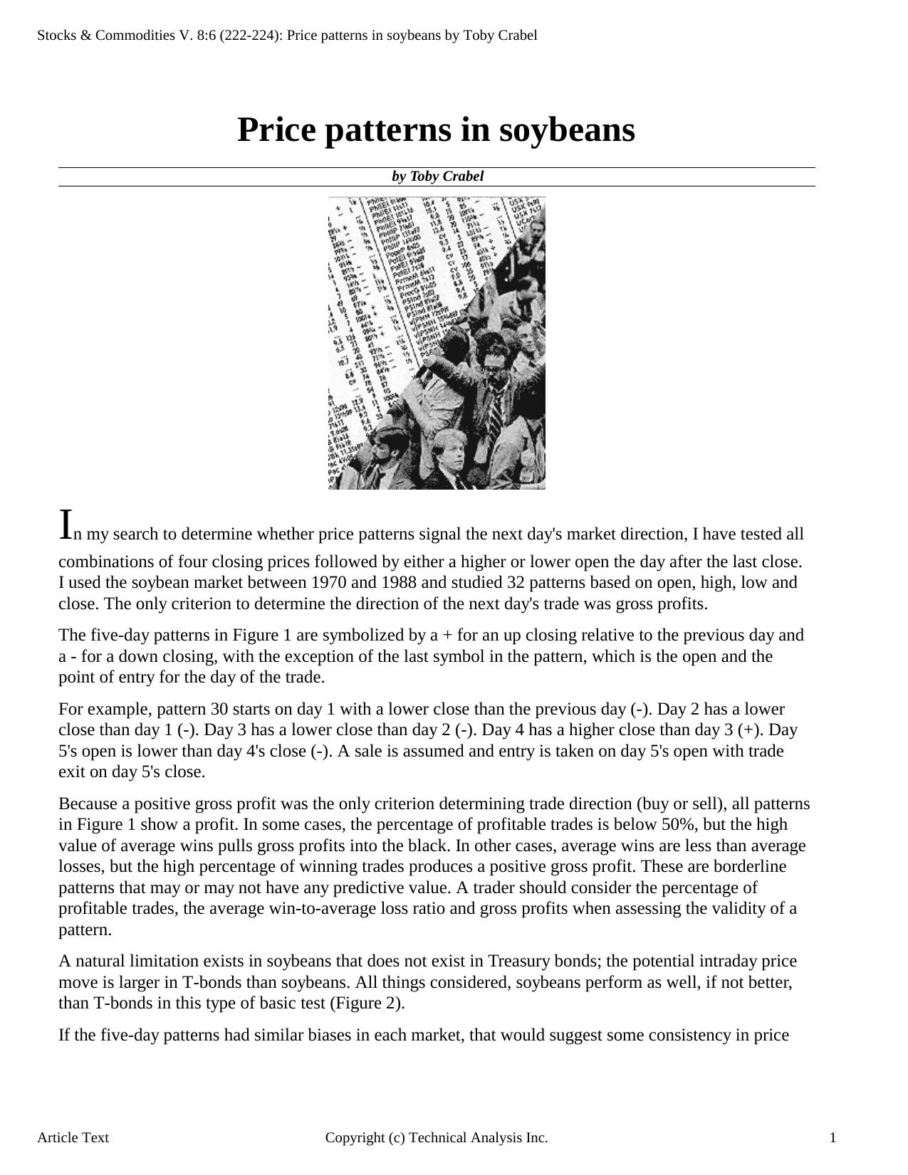 Stocks & Commodities V.8:6 (222-224): Price patterns in soybeans by Toby Crabel by Toby Crabel