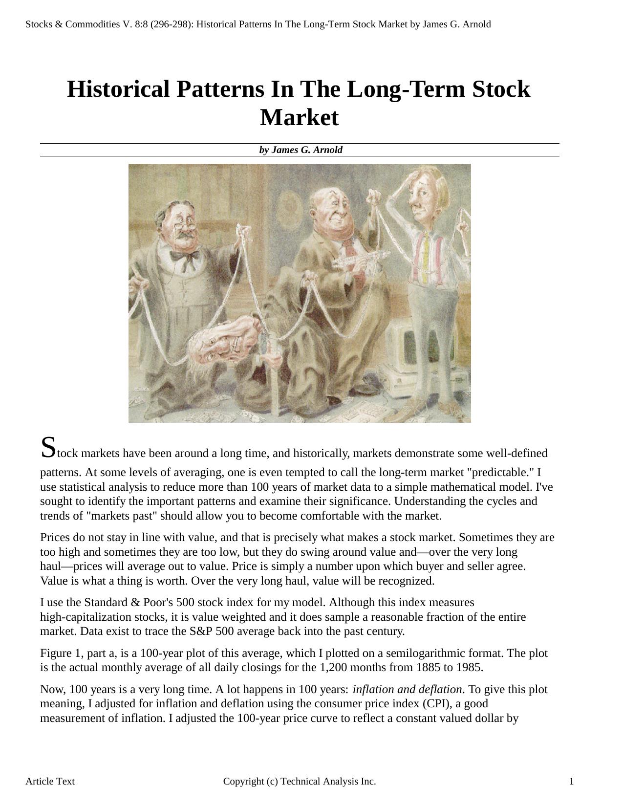 Stocks & Commodities V.8:8 (296-298): Historical Patterns In The Long-Term Stock Market by James G. Arnold by James G. Arnold