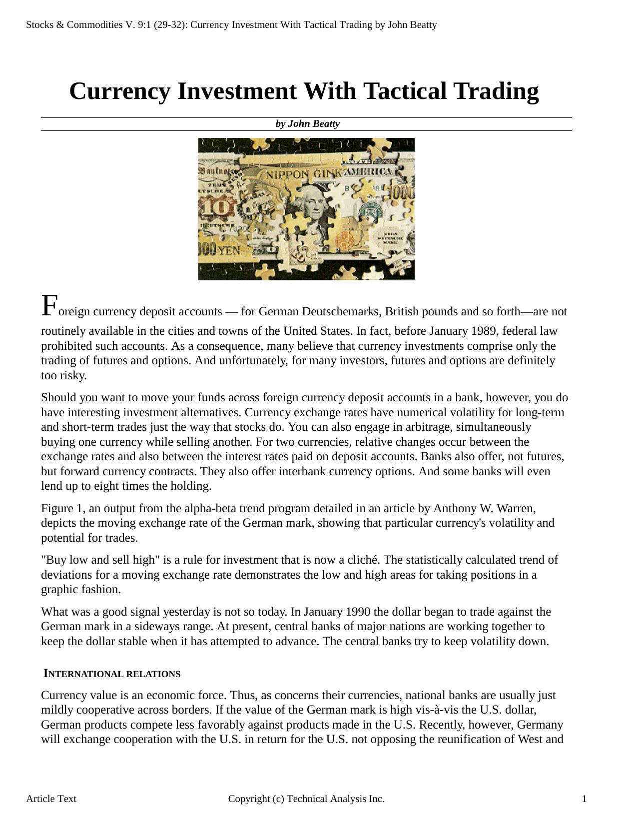 Stocks & Commodities V.9:1 (29-32): Currency Investment With Tactical Trading by John Beatty by John Beatty
