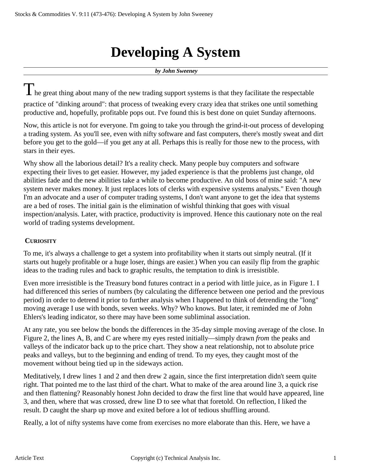 Stocks & Commodities V.9:11 (473-476): Developing A System by John Sweeney by John Sweeney