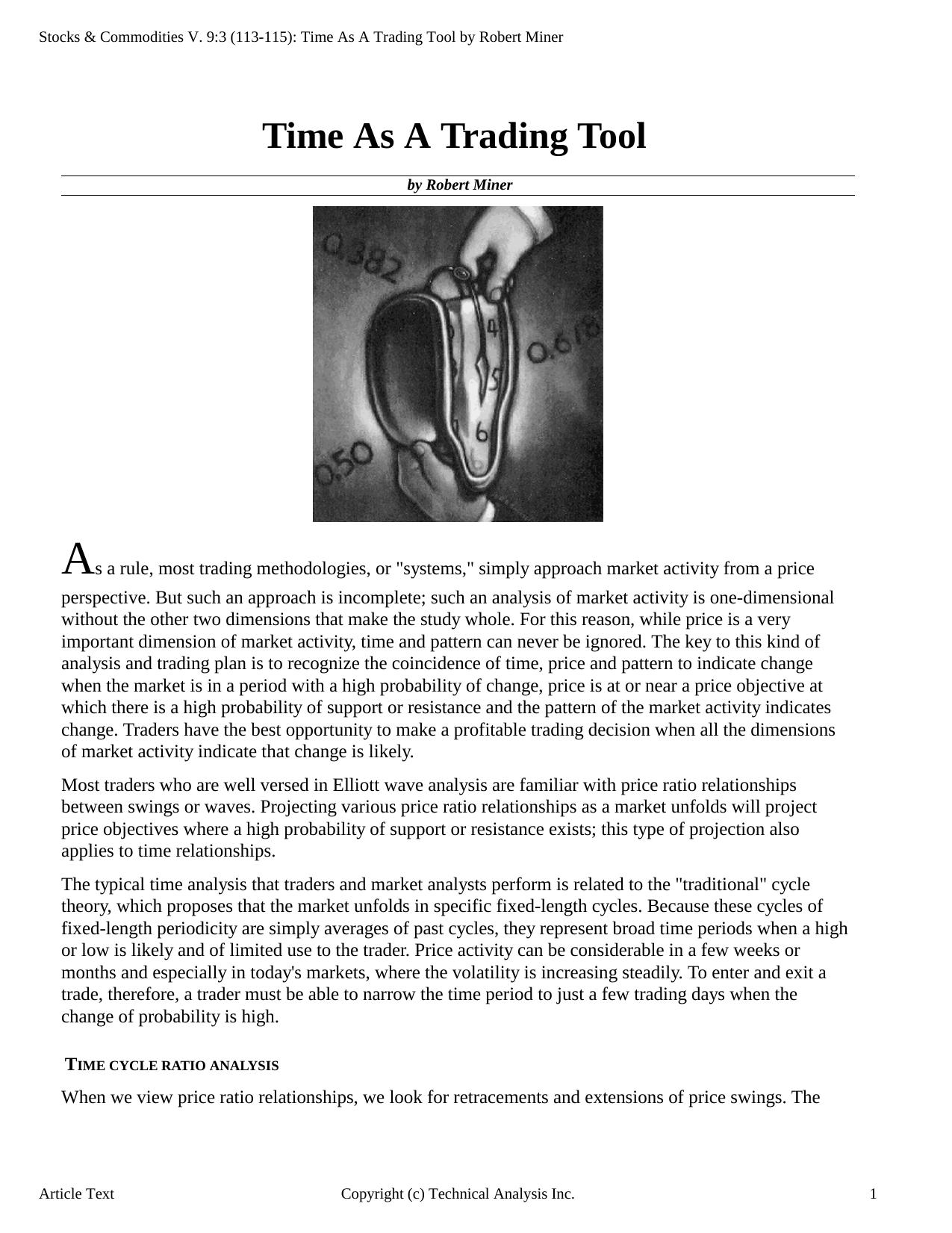 Stocks & Commodities V.9:3 (113-115): Time As A Trading Tool by Robert Miner by Robert Miner