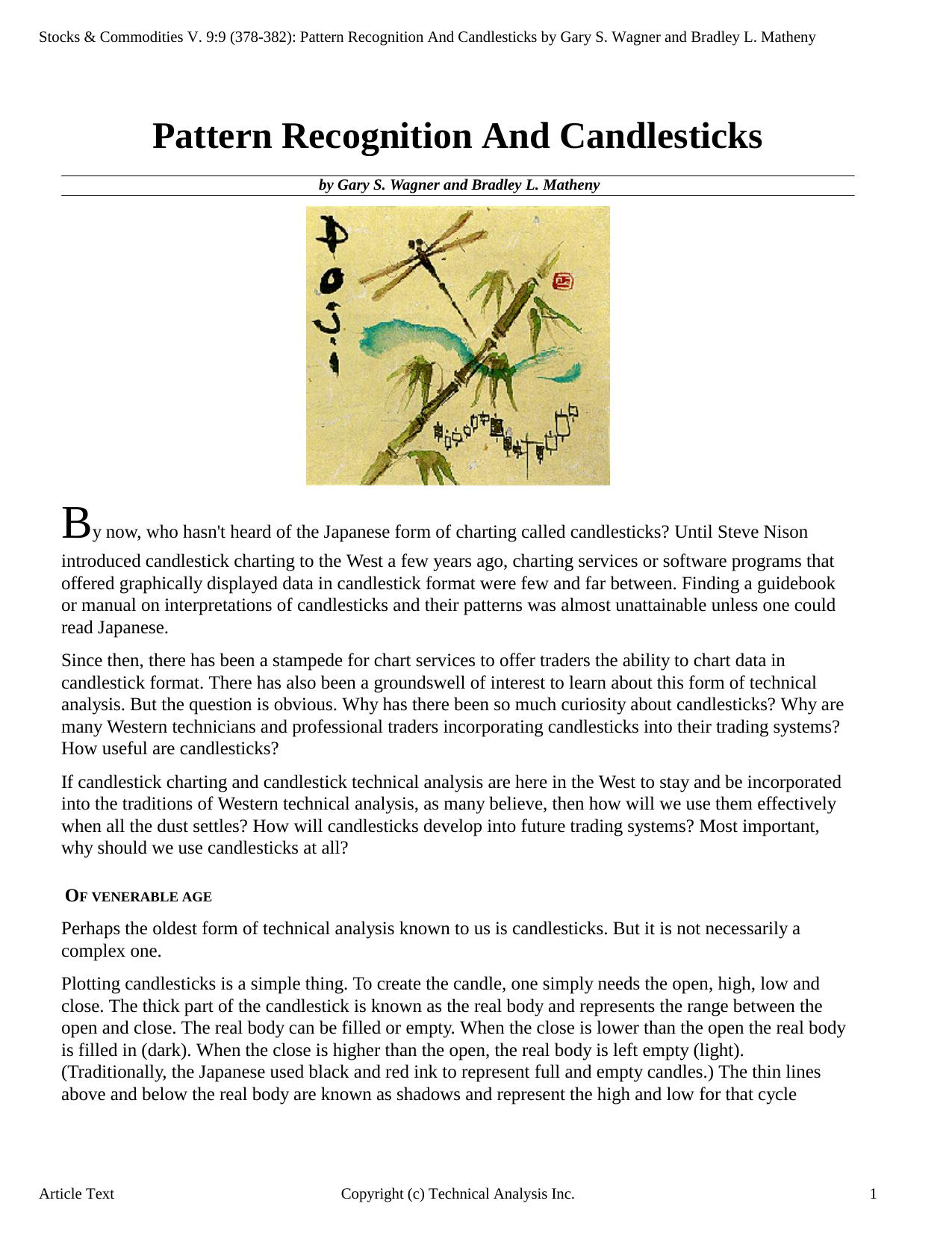 Stocks & Commodities V.9:9 (378-382): Pattern Recognition And Candlesticks by Gary S. Wagner and Bradley L. Matheny by Gary S. Wagner & Bradley L. Matheny