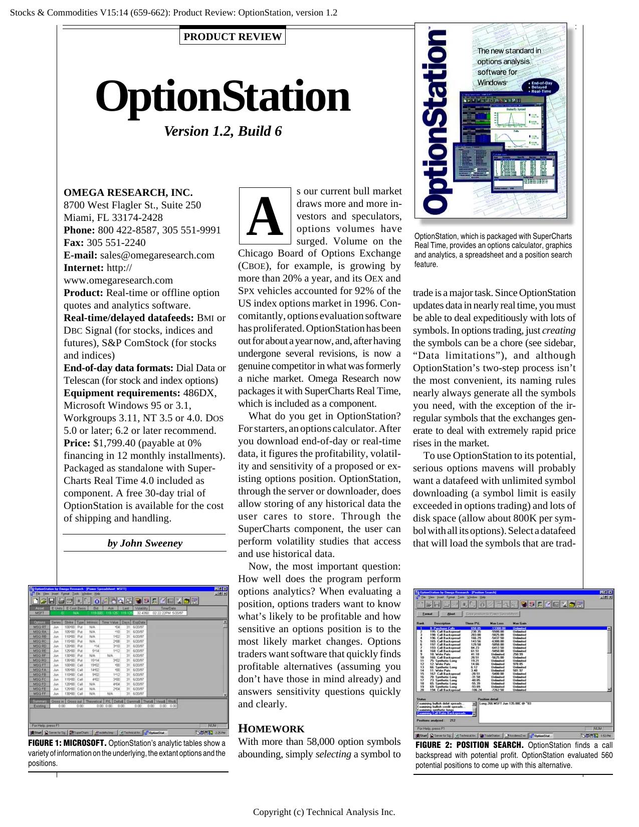 Stocks & Commodities V.OptionStation, version 1.2 by Technical Analysis Inc