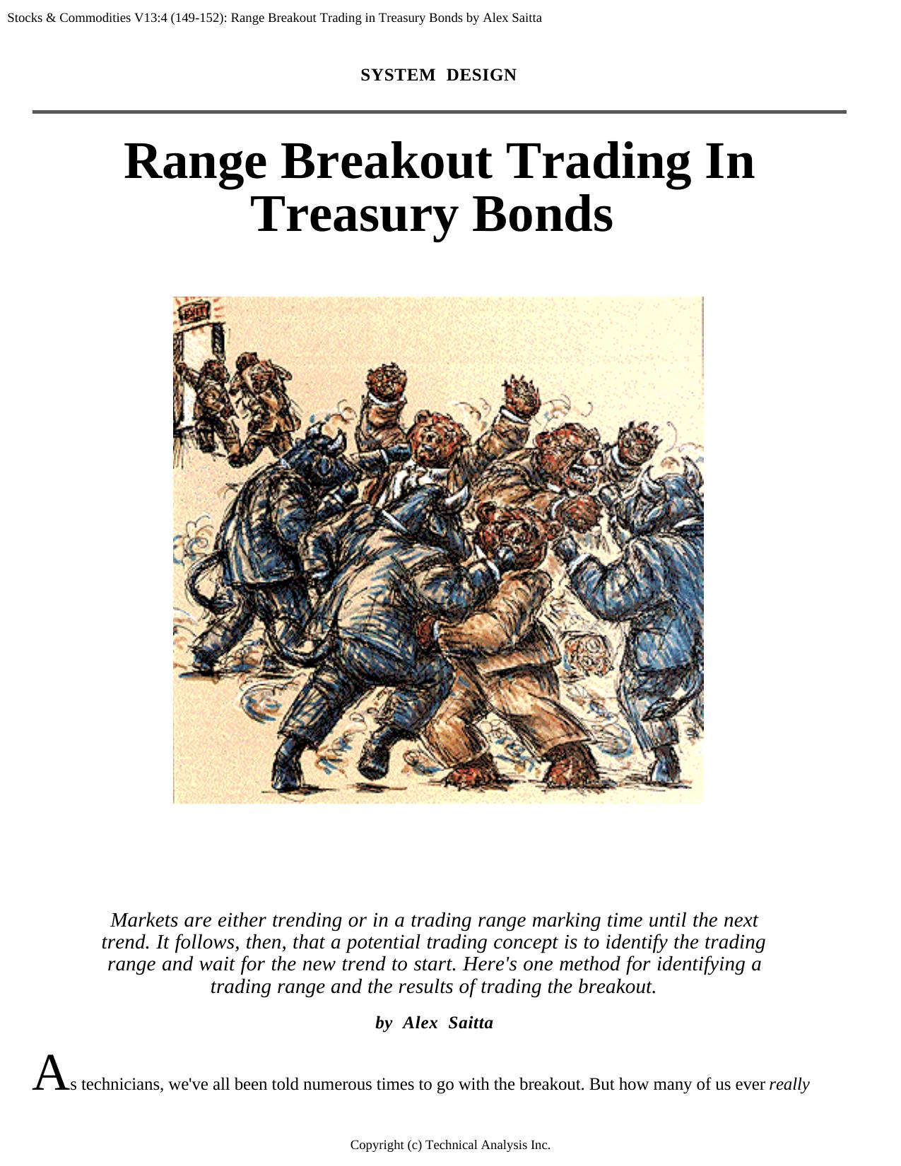 Stocks & Commodities V13:4 (149-152): Range Breakout Trading in Treasury Bonds by Alex Saitta by Alex Saitta