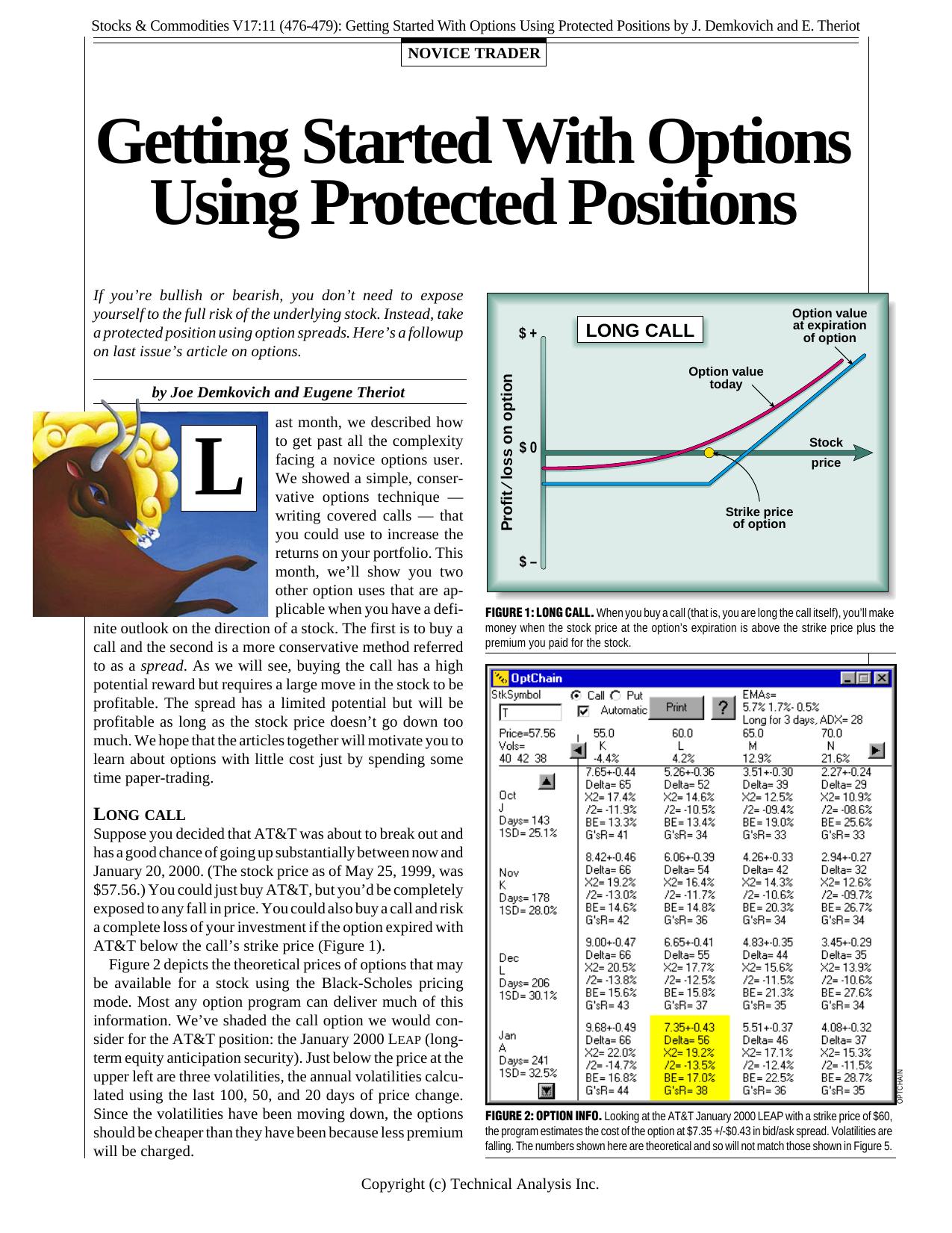 Stocks & Commodities V17:11 (476-479): Getting Started With Options Using Protected Positions by J. Demkovich and E. Theriot by J. Demkovich & E. Theriot