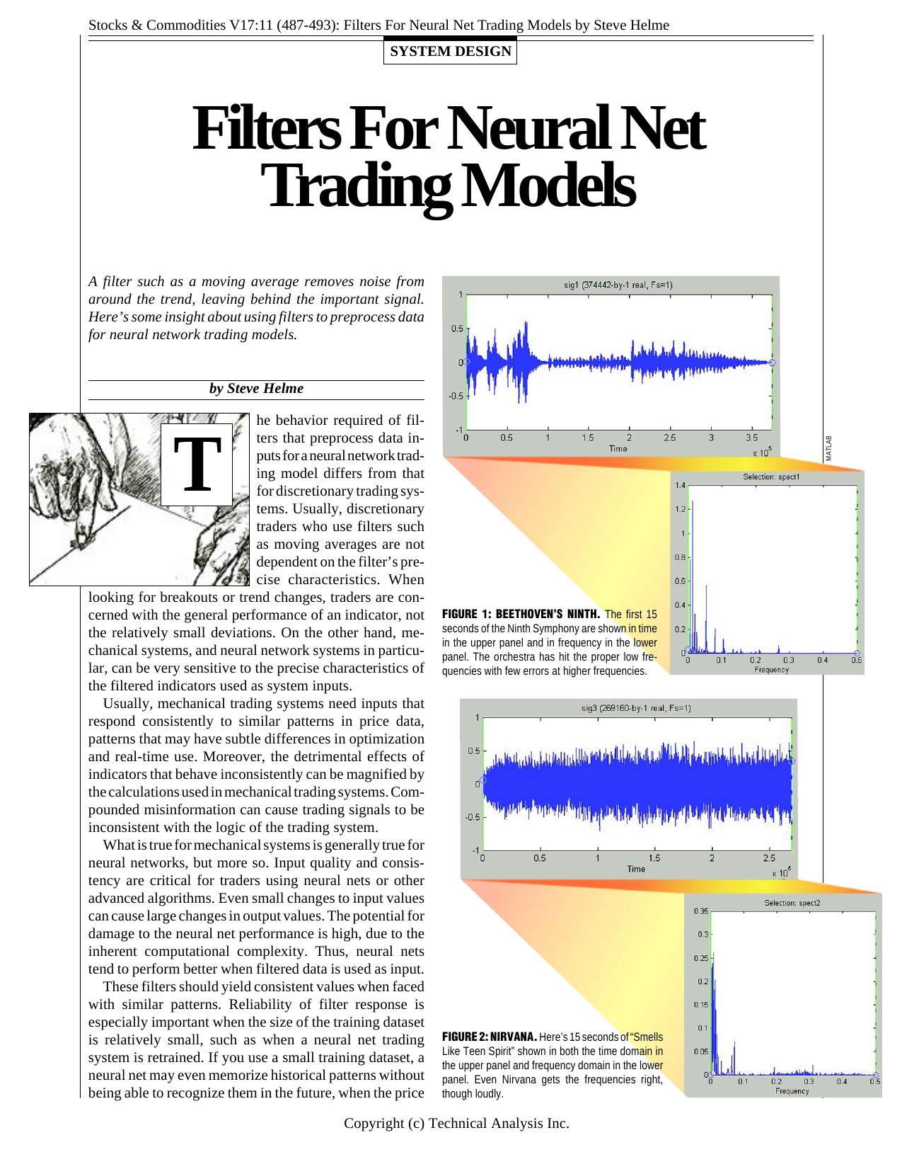 Stocks & Commodities V17:11 (487-493): Filters For Neural Net Trading Models by Steve Helme by Steve Helme