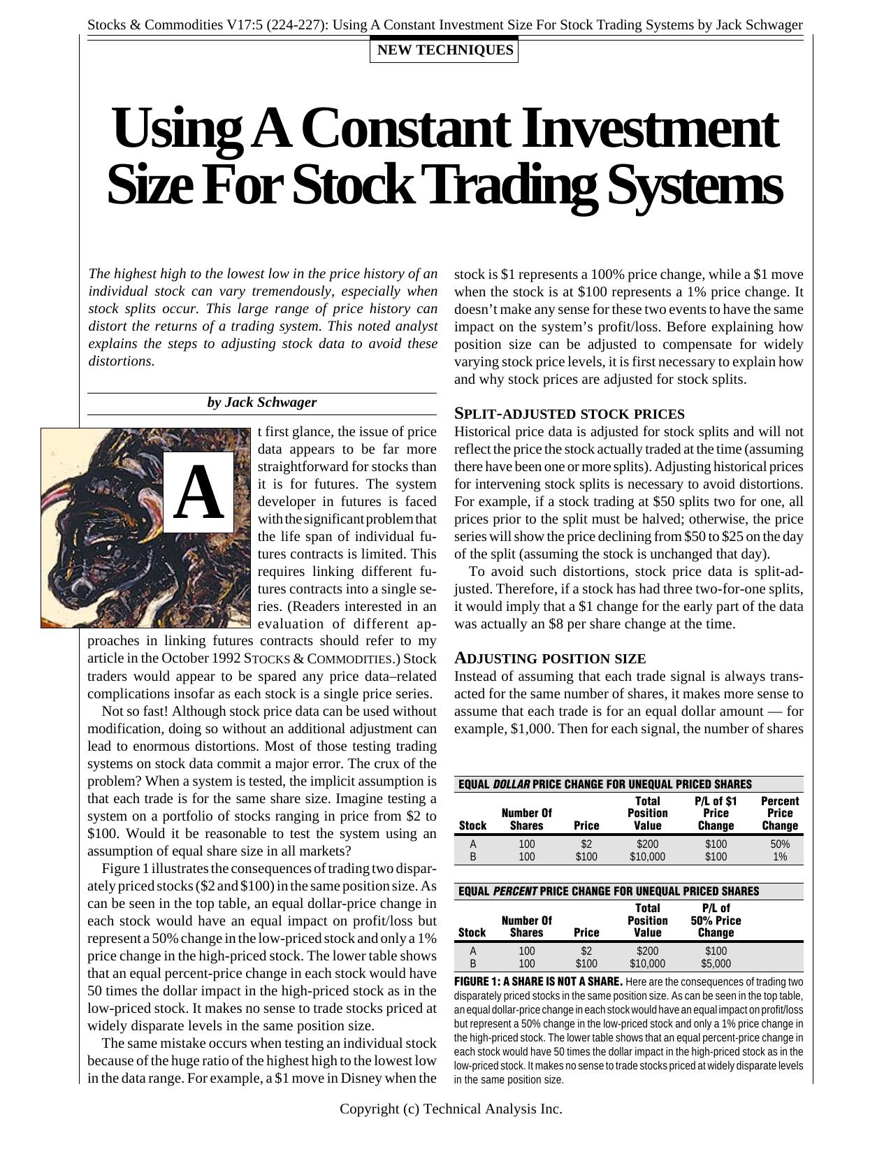 Stocks & Commodities V17:5 (224-227): Using A Constant Investment Size For Stock Trading Systems by Jack Schwager by Jack Schwager
