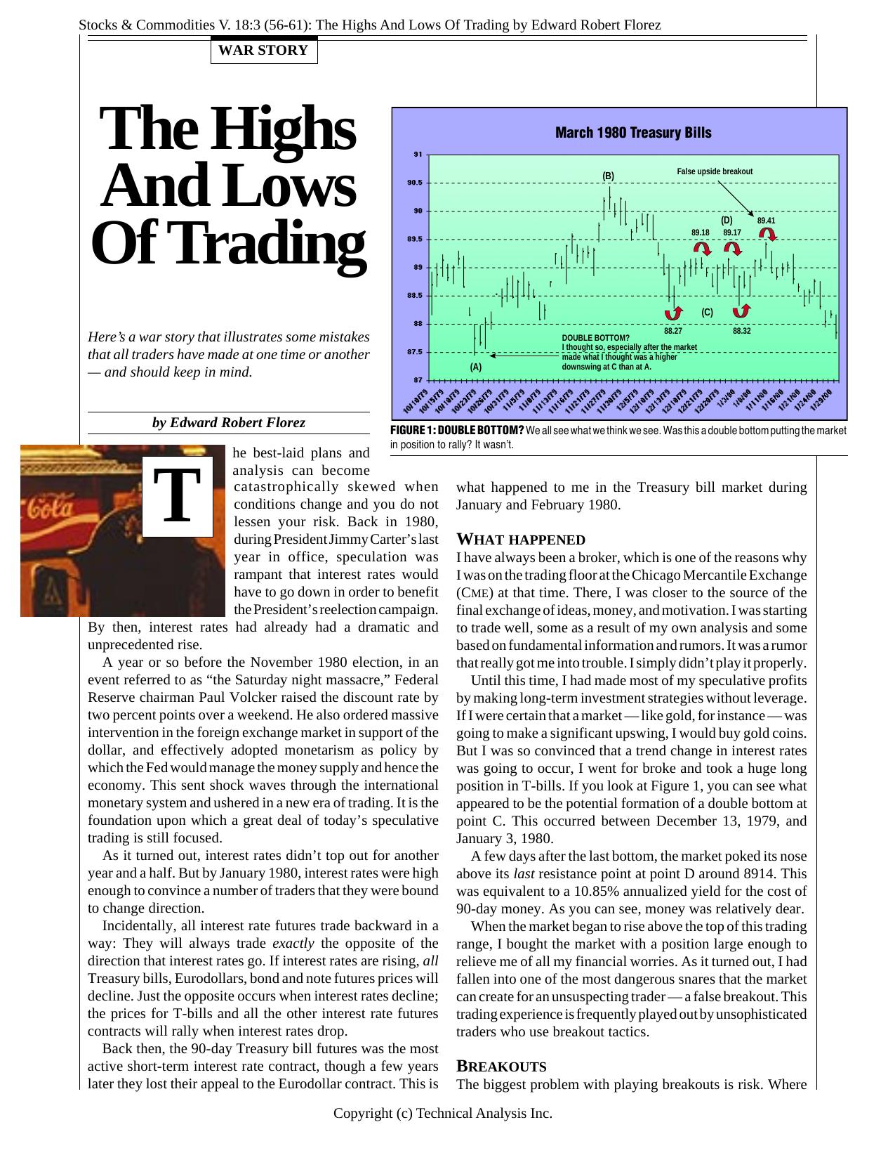 Stocks &Commodities V.18:3 (56-61):The Highs And Lows Of Trading by Edward Robert Florez by Edward Robert Florez