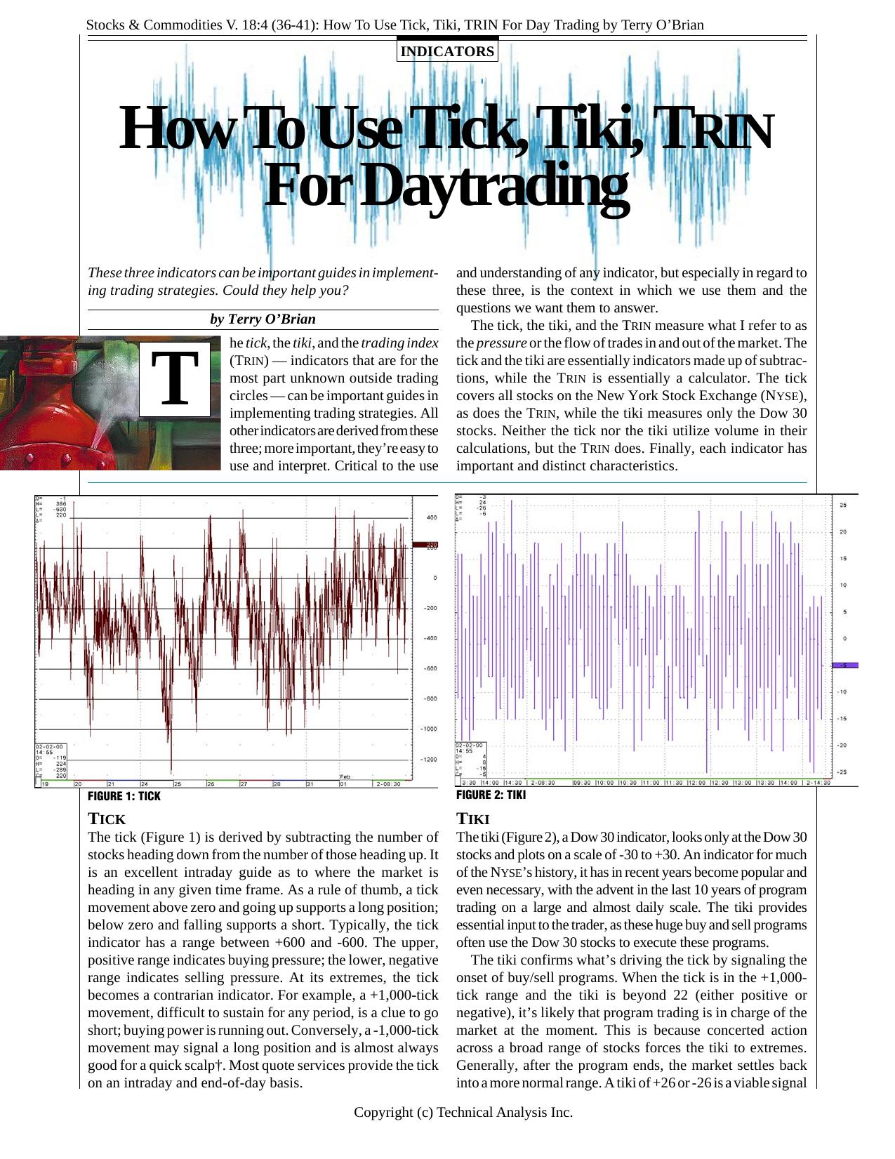 Stocks &Commodities V.18:4 (36-41):How To Use Tick,Tiki,TRIN For Day Trading by Terry O âBrian by Terry O'Brian