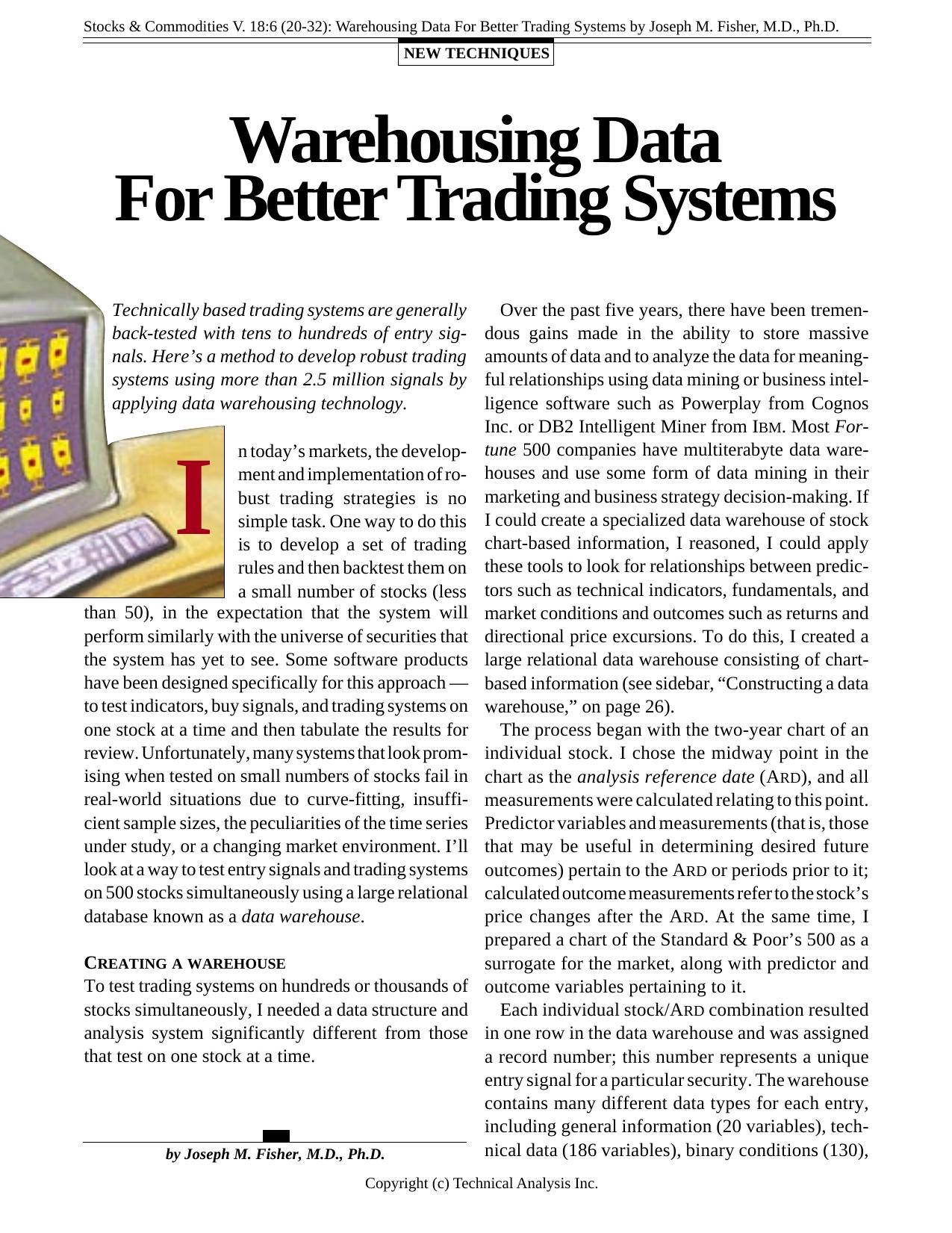 Stocks &Commodities V.18:6 (20-32):Warehousing Data For Better Trading Systems by Joseph M.Fisher,M.D.,Ph.D. by Joseph M.Fisher M.D. Ph.D