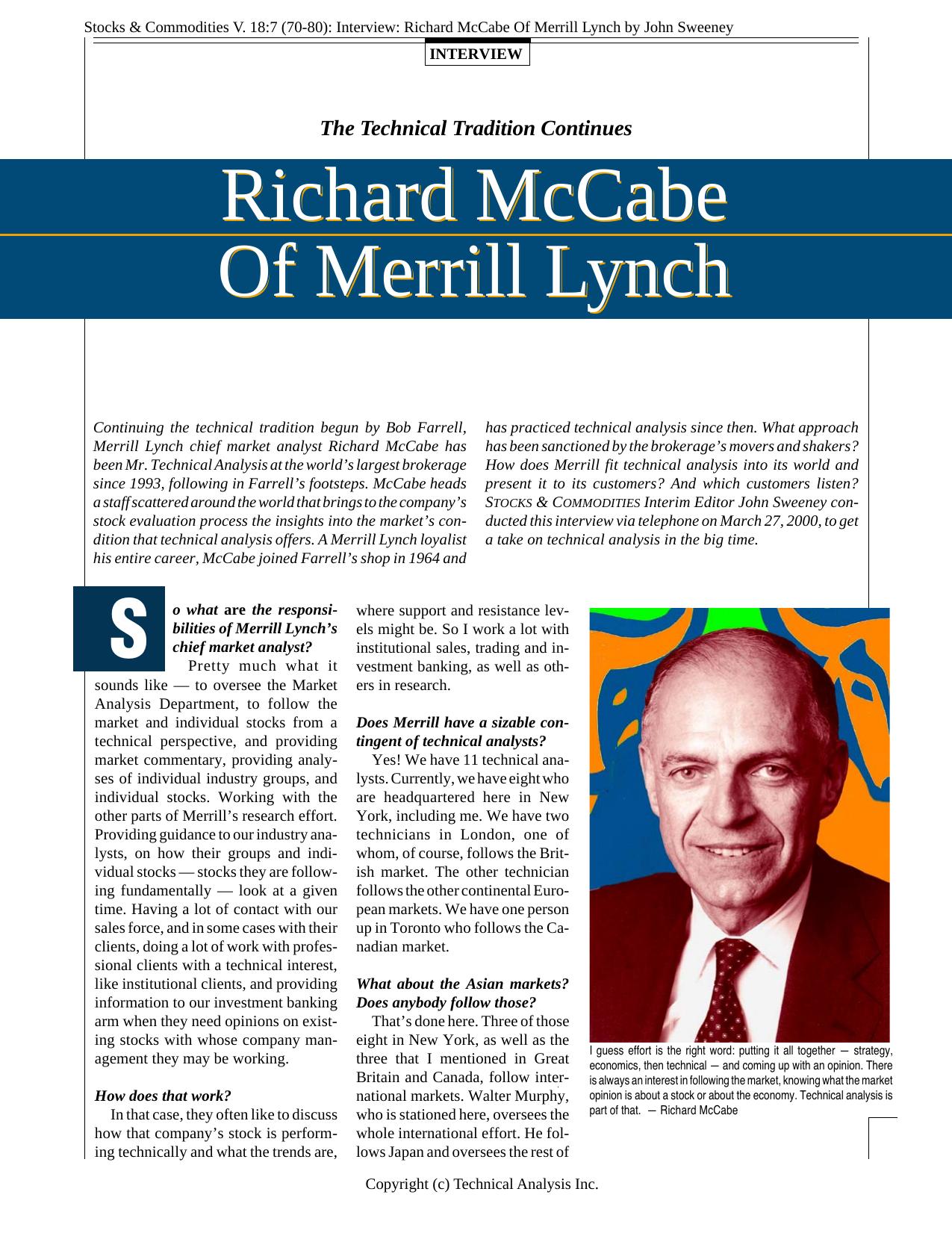 Stocks &Commodities V.18:7 (70-80):Interview:Richard McCabe Of Merrill Lynch by John Sweeney by John Sweeney