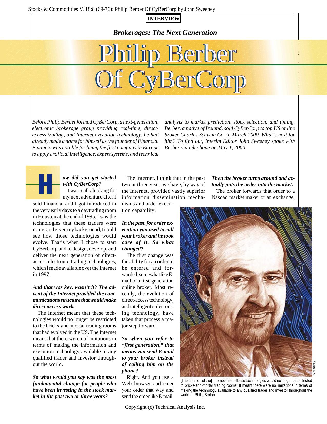 Stocks &Commodities V.18:8 (69-76):Philip Berber Of CyBerCorp by John Sweeney by John Sweeney