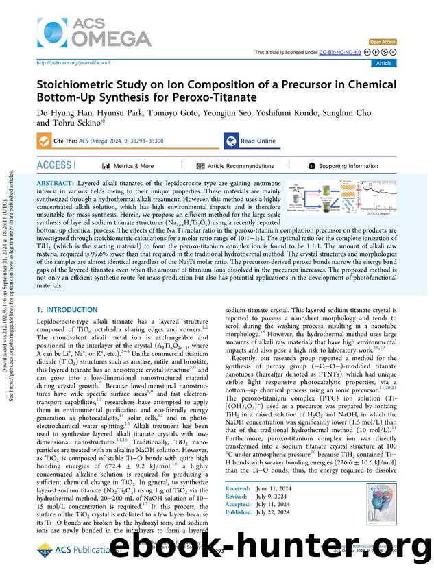 Stoichiometric Study on Ion Composition of a Precursor in Chemical Bottom-Up Synthesis for Peroxo-Titanate by Do Hyung Han Hyunsu Park Tomoyo Goto Yeongjun Seo Yoshifumi Kondo Sunghun Cho & Tohru Sekino