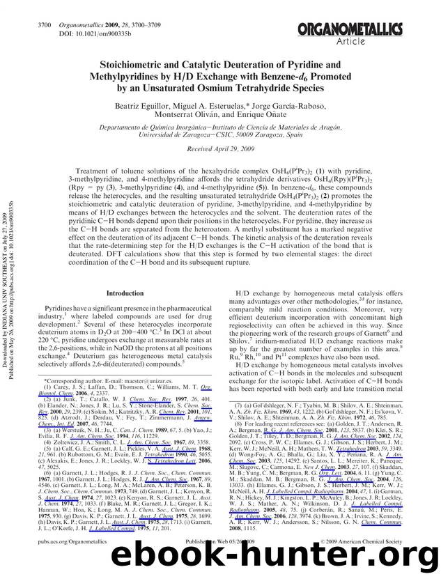 Stoichiometric and Catalytic Deuteration of Pyridine and Methylpyridines by HD Exchange with Benzene-d6 Promoted by an Unsaturated Osmium Tetrahydride Species by unknow