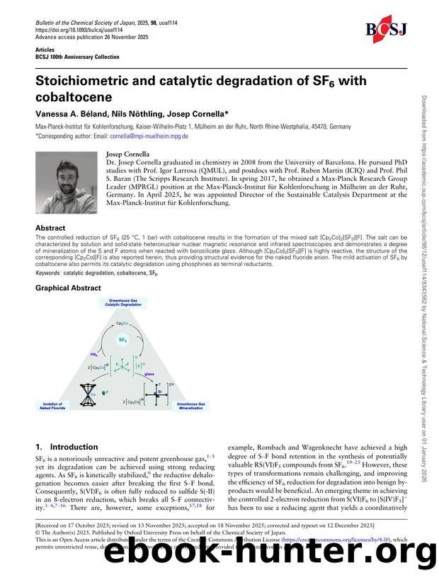 Stoichiometric and catalytic degradation of SF6 with cobaltocene by Vanessa A. Béland & Nils Nöthling & Josep Cornella