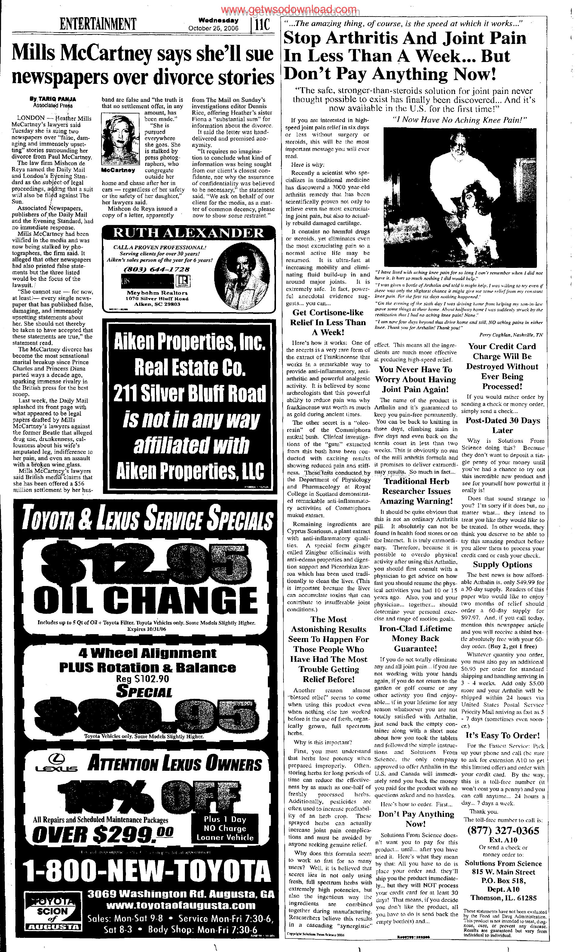 Stop Arthritis And Joint Pain in Less Than A Week by Copyright 2007 Heritage Microfilm Inc. and Newspaperarchive.com