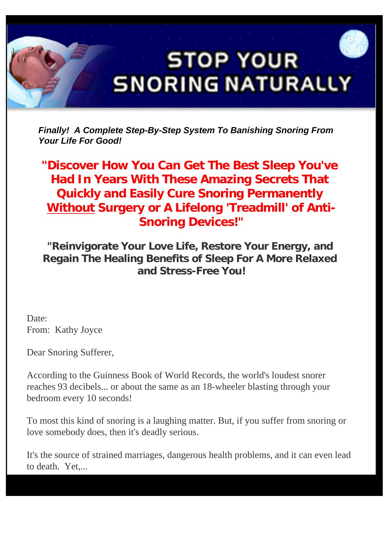 Stop Your Snoring Naturally. by Best of Kuszter's Collection