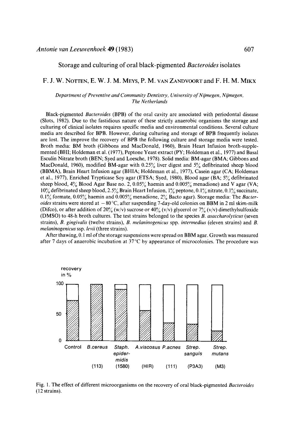 Storage and culturing of oral black-pigmented <Emphasis Type="Italic">Bacteroides<Emphasis> isolates by Unknown