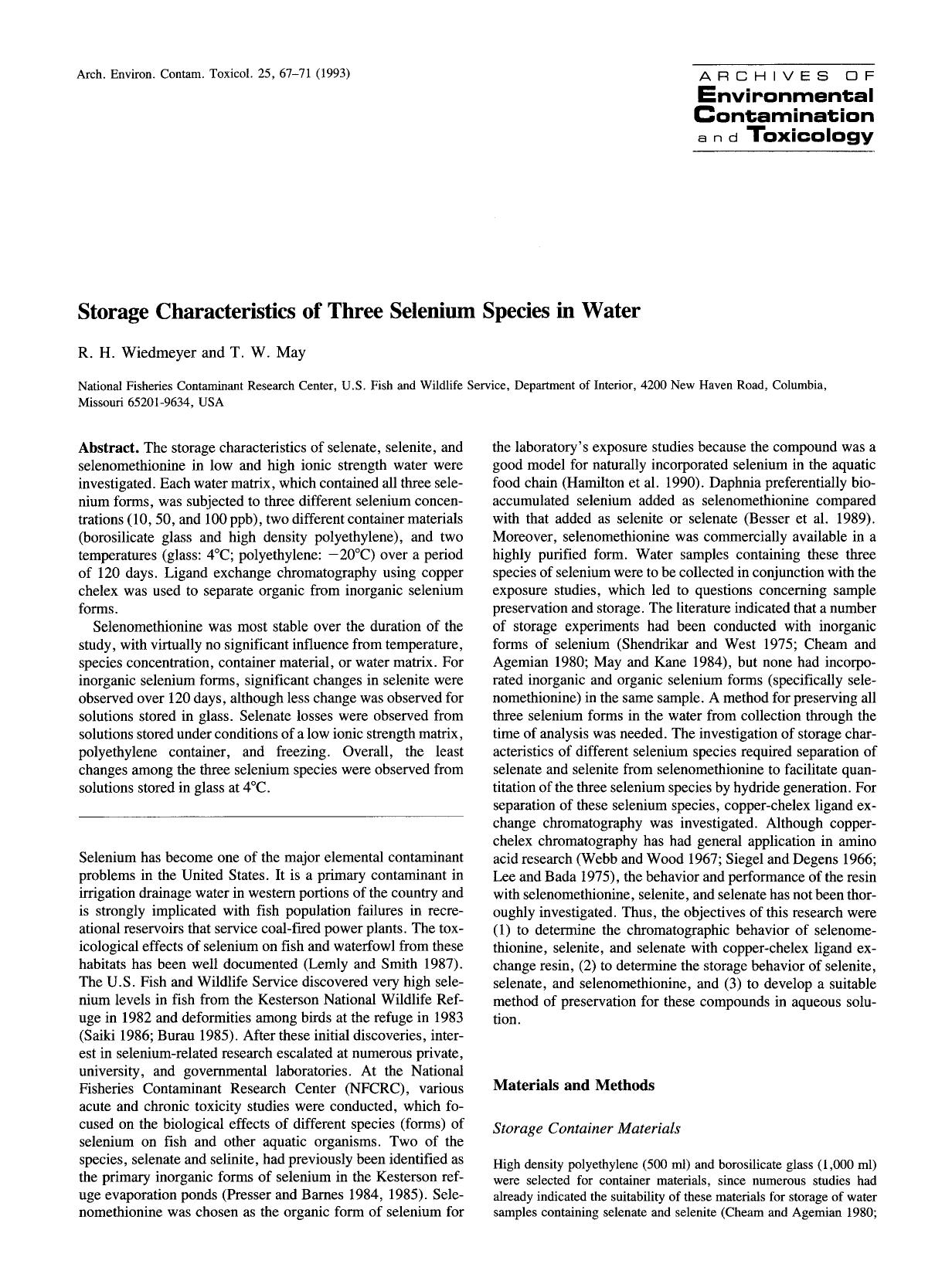 Storage characteristics of three selenium species in water by Unknown