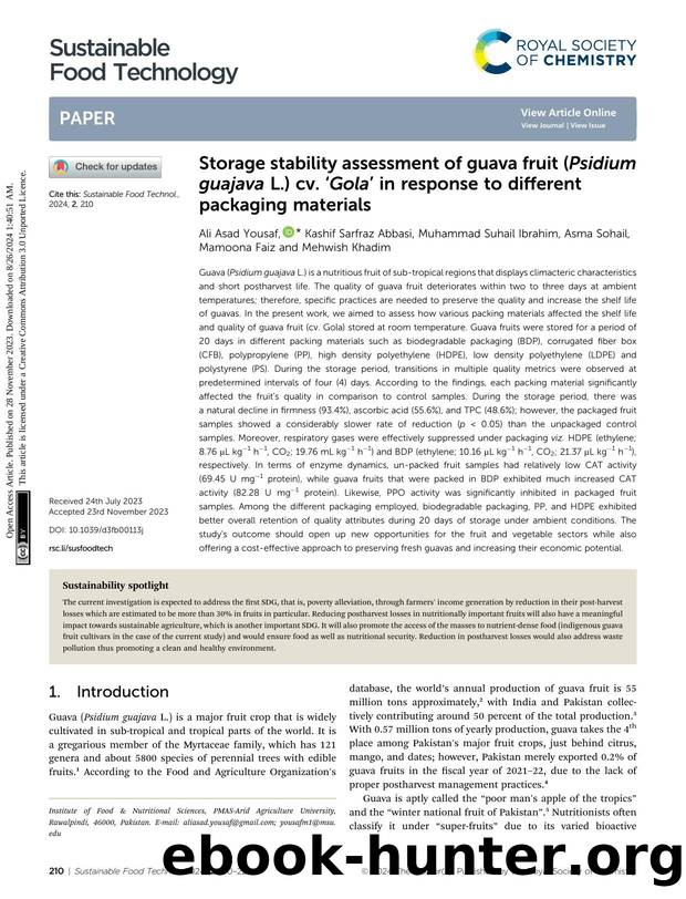 Storage stability assessment of guava fruit (Psidium guajava L.) cv. âGolaâ in response to different packaging materials by unknow