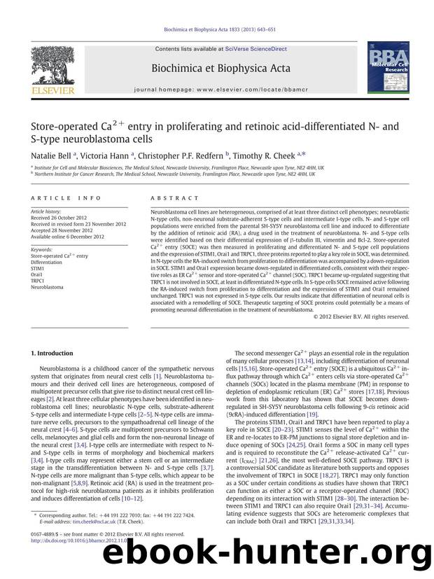 Store-operated Ca2+ entry in proliferating and retinoic acid-differentiated N- and S-type neuroblastoma cells by Natalie Bell & Victoria Hann & Christopher P.F. Redfern & Timothy R. Cheek