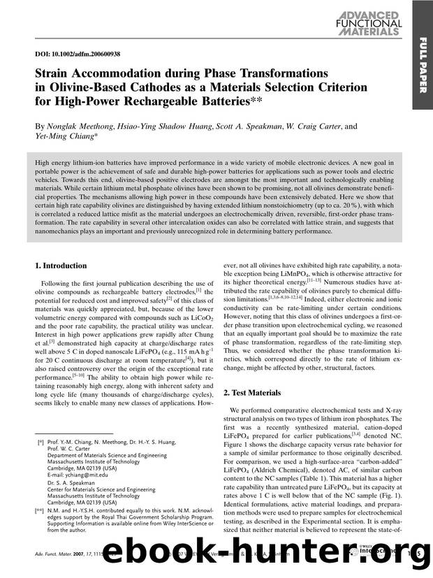 Strain Accommodation during Phase Transformations in Olivine-Based Cathodes as a Materials Selection Criterion for High-Power Rechargeable Batteries by Unknown