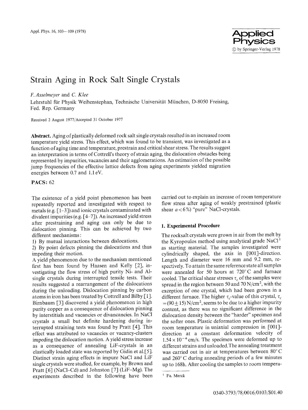 Strain aging in rock salt single crystals by Unknown