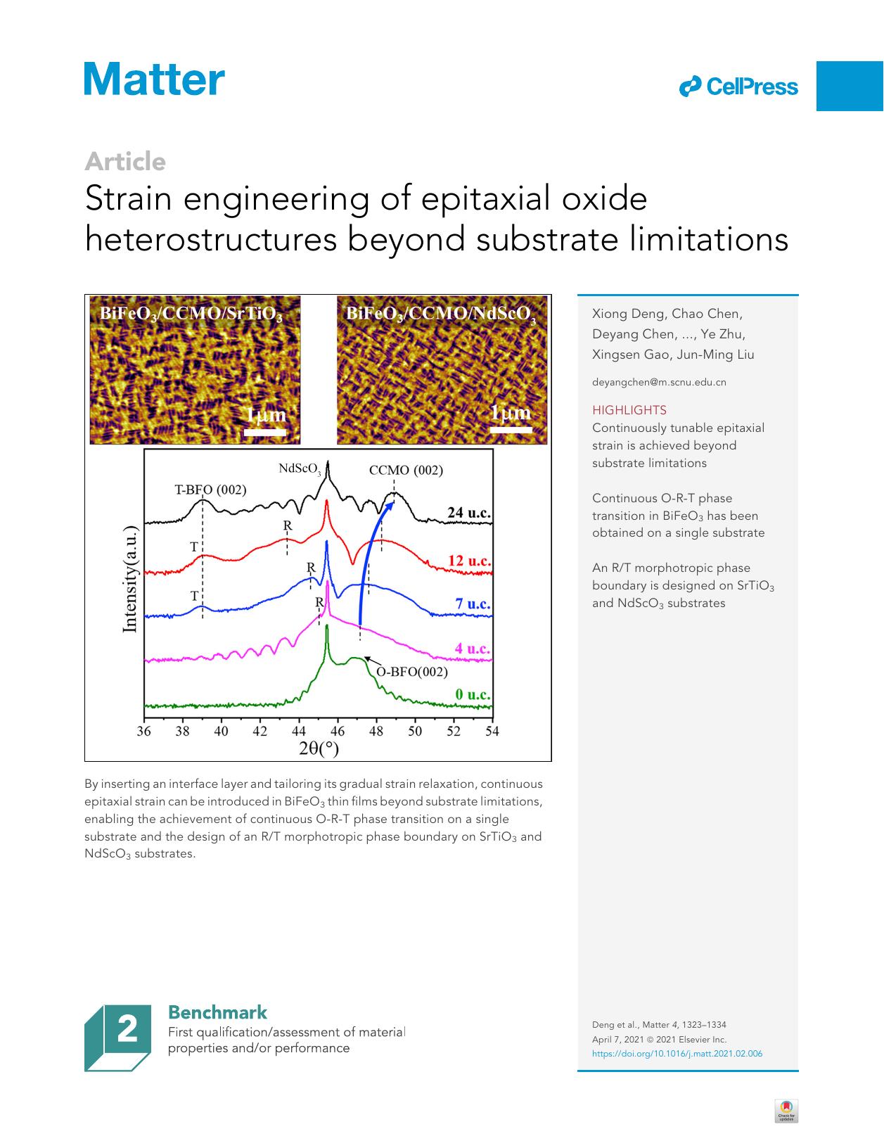 Strain engineering of epitaxial oxide heterostructures beyond substrate limitations by Xiong Deng