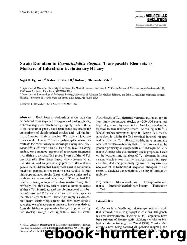 Strain evolution in  <Emphasis Type="Italic">Caenorhabditis elegans <Emphasis>: Transposable elements as markers of interstrain evolutionary history by Unknown