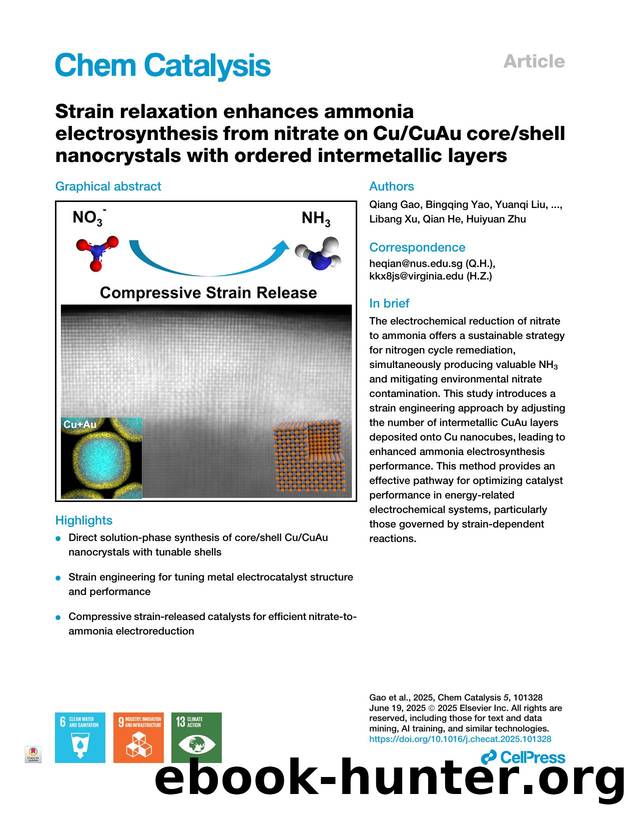 Strain relaxation enhances ammonia electrosynthesis from nitrate on CuCuAu coreshell nanocrystals with ordered intermetallic layers by Qiang Gao & Bingqing Yao & Yuanqi Liu & Lei Shi & Zihao Yan & Libang Xu & Qian He & Huiyuan Zhu