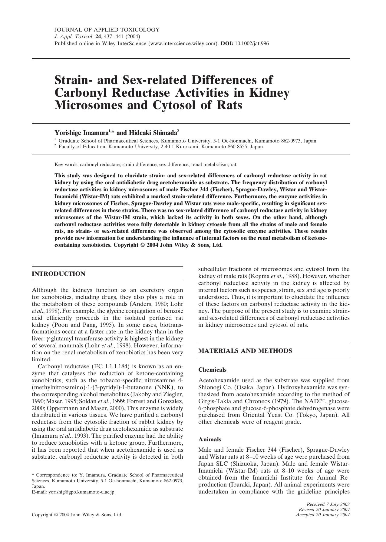 Strain- and sex-related differences of carbonyl reductase activities in kidney microsomes and cytosol of rats by Fuht