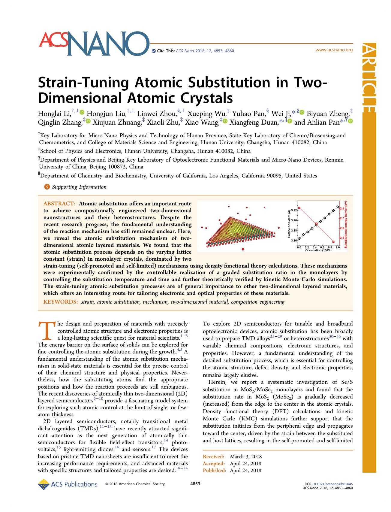 Strain-Tuning Atomic Substitution in Two-Dimensional Atomic Crystals by unknow