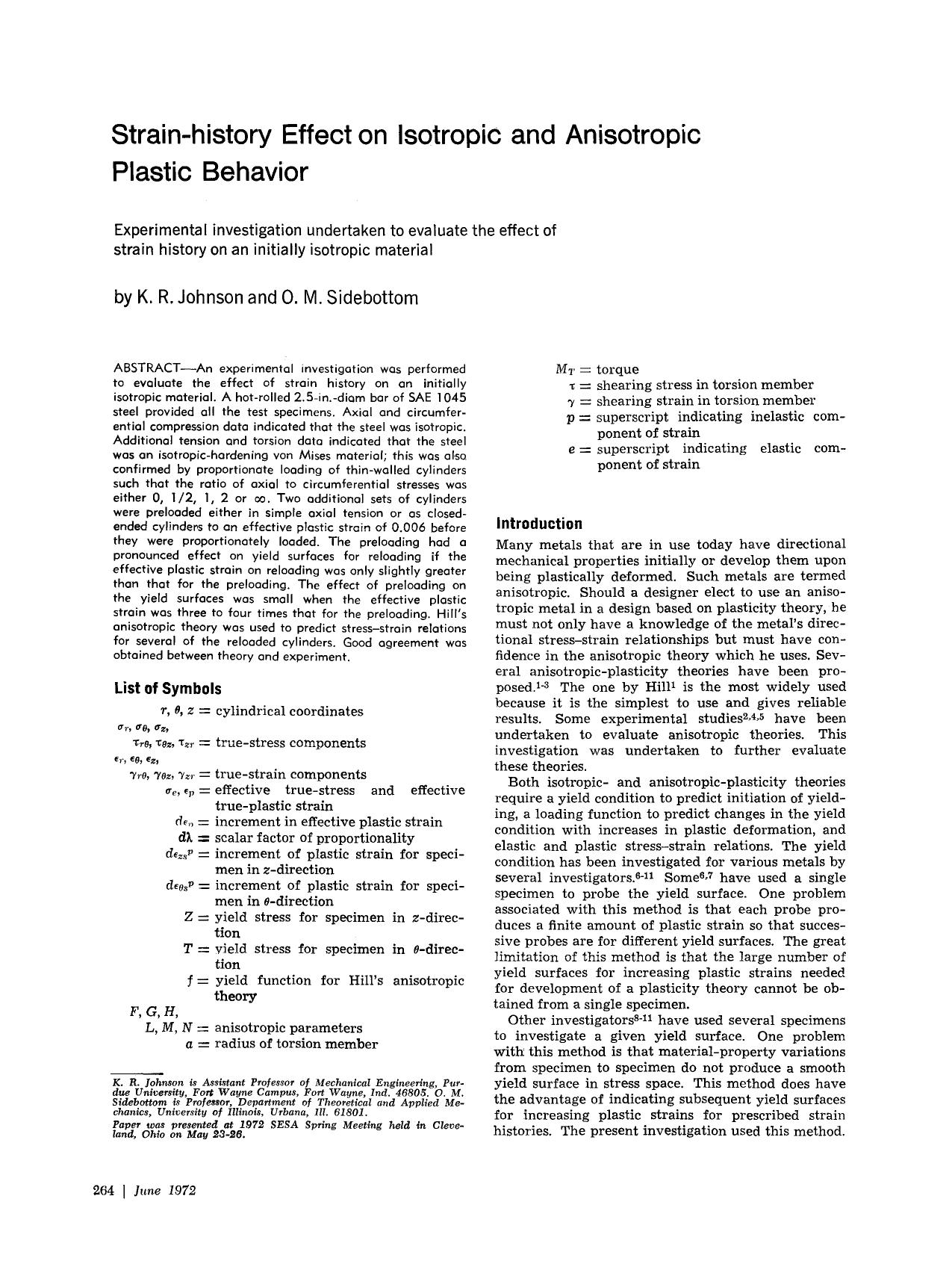 Strain-history effect on isotropic and anisotropic plastic behavior by Unknown