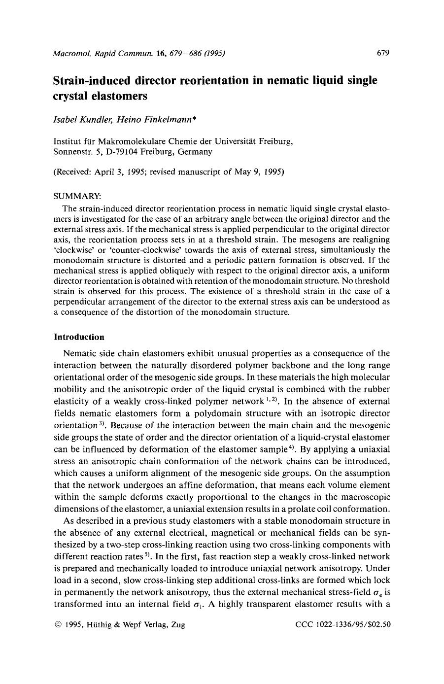 Strain-induced director reorientation in nematic liquid single crystal elastomers by Unknown