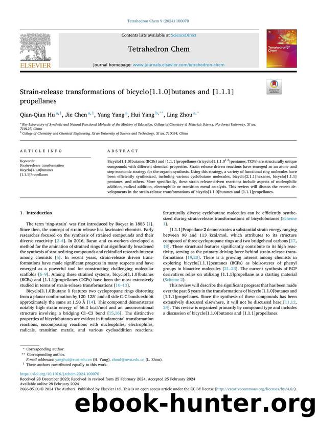 Strain-release transformations of bicyclo[1.1.0]butanes and [1.1.1]propellanes by Qian-Qian Hu & Jie Chen & Yang Yang & Hui Yang & Ling Zhou