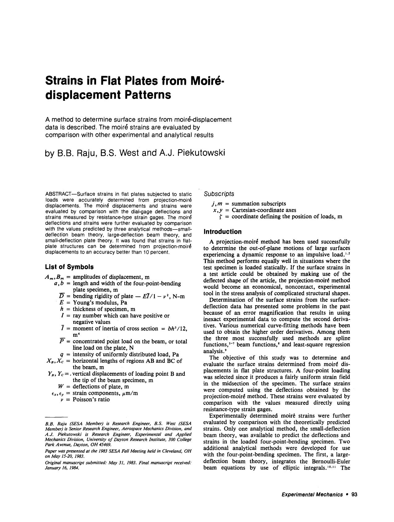 Strains in flat plates from moiré-displacement patterns by Unknown