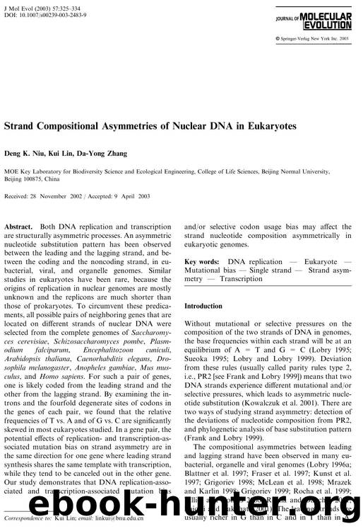 Strand Compositional Asymmetries of Nuclear DNA in Eukaryotes by Niu D.K. et al