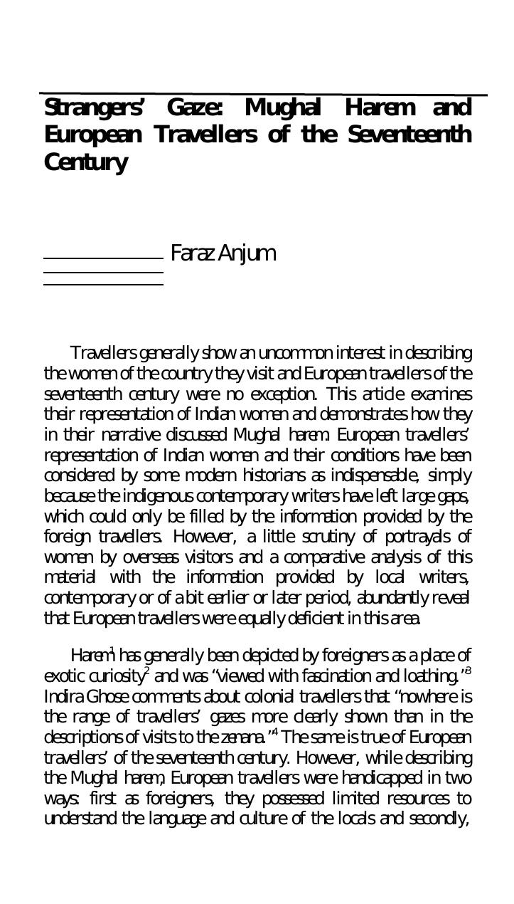 Strangersâ Gaze: Mughal Harem and European Travellers of the Seventeenth Century by Faraz Anjum
