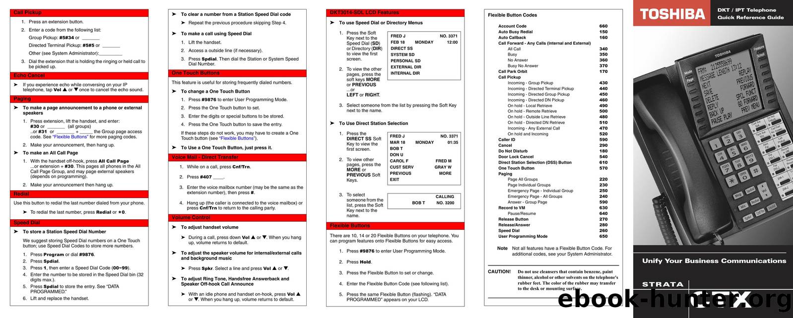 Strata CTX DKIPT Telephone Quick Reference Guide by Toshiba TSD