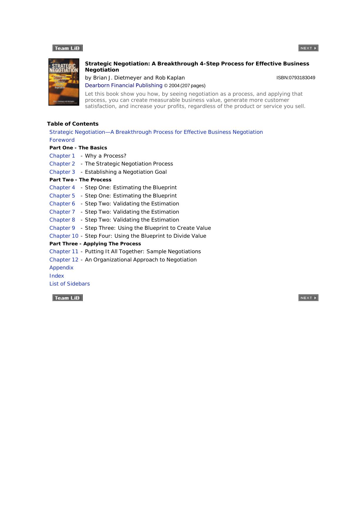 Strategic Negotiation: A Breakthrough Four-Step Process for Effective Business Negotiation by Brian Dietmeyer